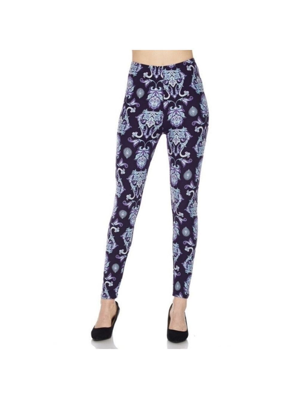LEGGINGS DEPOT PURPLE Multi Color Floral Print Full length Leggings Size 10 NWT - Picture 2 of 3